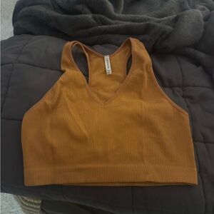 Brown Ribbed Sports Bra